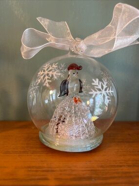 Clear Glass Penguin Snow Globe Ornament in White